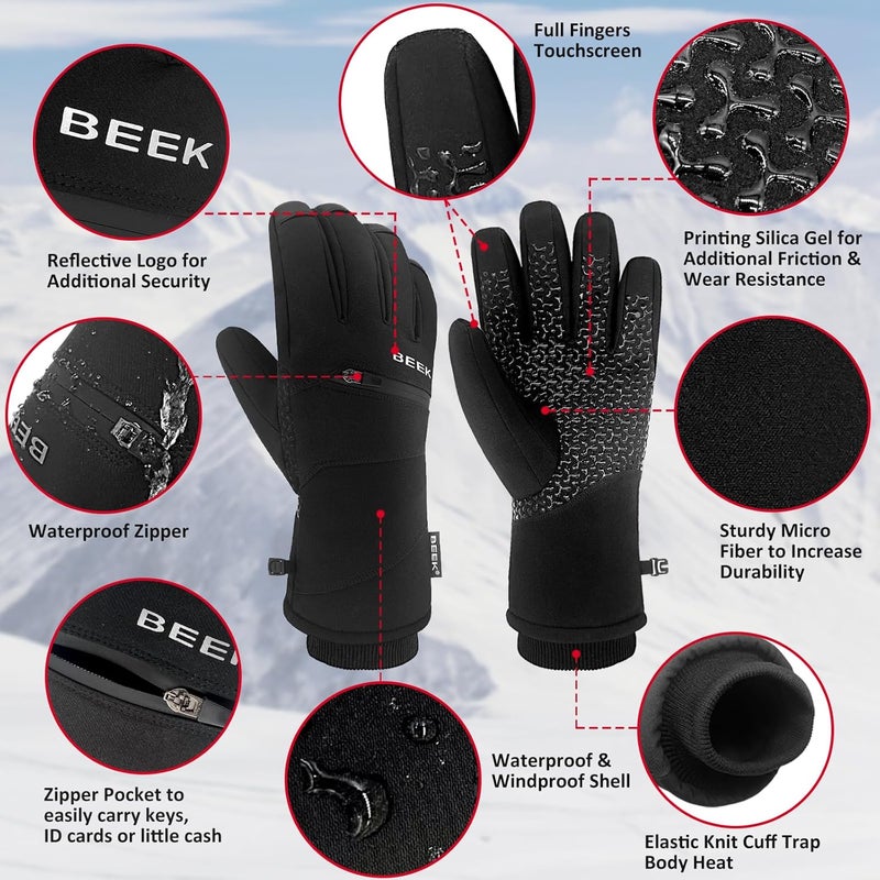 BEEK Waterproof Winter Gloves, Touchscreen Warm Gloves, Anti-Slip Cold Weather Gloves for Men and Women, Windproof Insulated Gloves for Cycling, Skiing, Running, Hiking, Driving and Motorcycle - Image 5